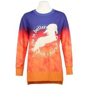 LuLaRoe Hannah Sweatshirt Womens XS Tie Dye Horse‎ Graphic Pullover Casual